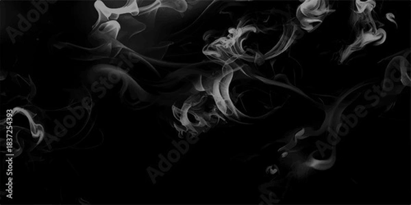 Fototapeta Gray smokes or steam, for use on dark background. Smoke steam set of airborne particulates and gases emitted. Set of several realistic transparent gray smokes or steam, for use on dark background.