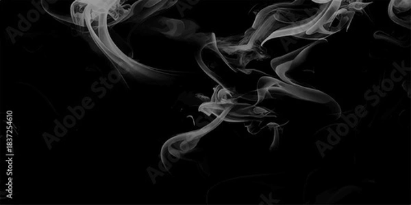 Fototapeta Gray smokes or steam, for use on dark background. Smoke steam set of airborne particulates and gases emitted. Set of several realistic transparent gray smokes or steam, for use on dark background.