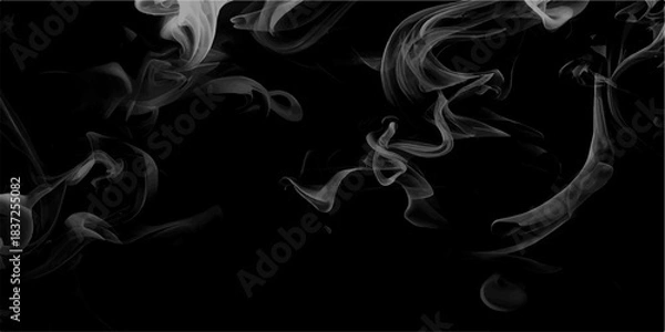Fototapeta Gray smokes or steam, for use on dark background. Smoke steam set of airborne particulates and gases emitted. Set of several realistic transparent gray smokes or steam, for use on dark background.