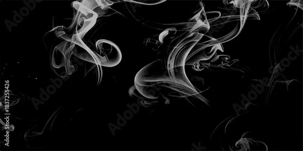 Fototapeta Gray smokes or steam, for use on dark background. Smoke steam set of airborne particulates and gases emitted. Set of several realistic transparent gray smokes or steam, for use on dark background.