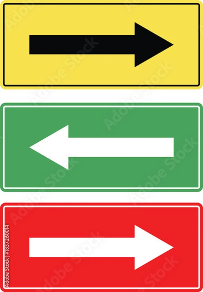 Fototapeta Traffic Directional Signs: Illustrated traffic signs showing arrows point to different directions. Indicating turnings, and traffic guidelines for drivers.