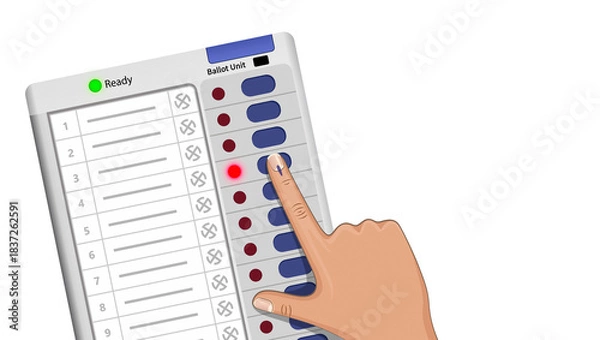 Obraz Indian Electronic Voting Machine (EVM) Illustration, Hand Casting Vote with Indelible Ink Mark PNG Image