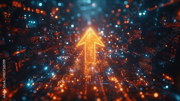 Fototapeta Digital arrow up in data stream.