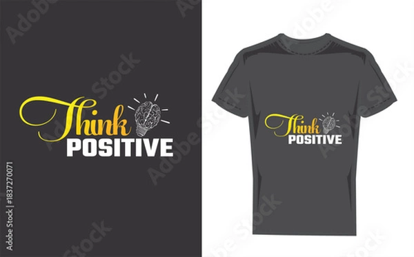 Fototapeta Black tshirt with think positive graphic design mockup on wooden background