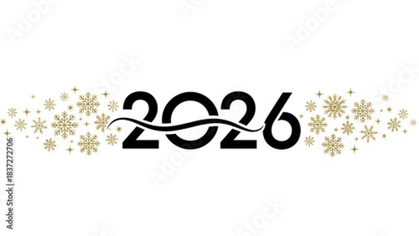 Fototapeta Elegant black typography of the year 2026 with golden snowflake border