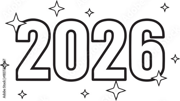 Fototapeta Future Forward: A graphic representation of the year 2026, punctuated by star icons, offering a simple yet versatile design