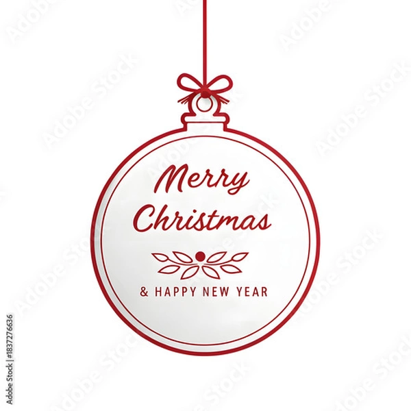 Fototapeta Merry Christmas & Happy New Year Ornament. Christmas Greeting Ornament – Red Outline with Bow and Floral Accent for Holiday Wishes. Marry Chrismas And happy new yearTransparent background.