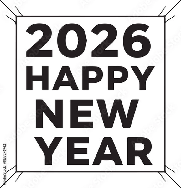 Fototapeta New Year 2026 Celebration: A rectangular banner showcases 2026 HAPPY NEW YEAR, conveying a festive message of new beginnings and hopes for the upcoming year. 