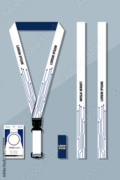 Fototapeta Lanyard Design Template Set for All Company In blue Color combinations EPS 10