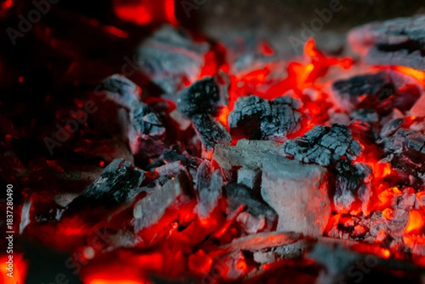 Obraz burning hot coal fire  barbecue