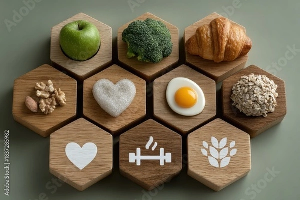 Obraz Holistic Wellness Concept with Wooden Hexagonal Blocks