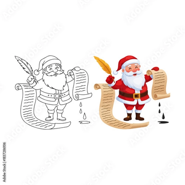 Obraz Santa Claus Writing His List With A Feather Pen.