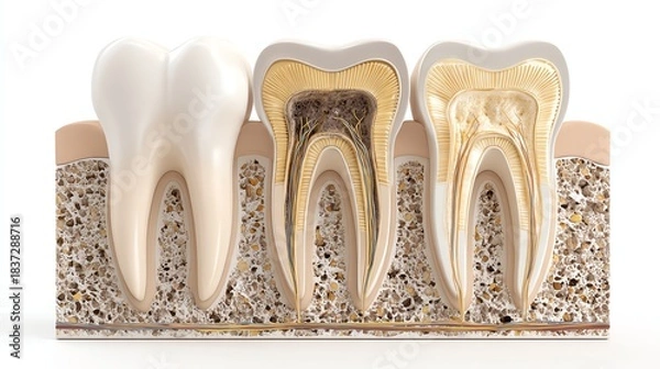 Obraz Human teeth enamel and dentin cross-section, isolate white background