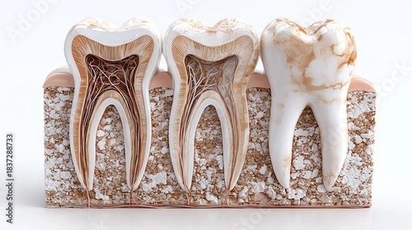 Obraz Human teeth enamel and dentin cross-section, isolate white background