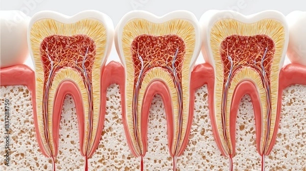 Obraz Human teeth enamel and dentin cross-section, isolate white background