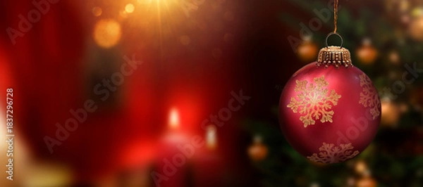 Obraz Rote Weihnachtskugel an einem Tannenzweig