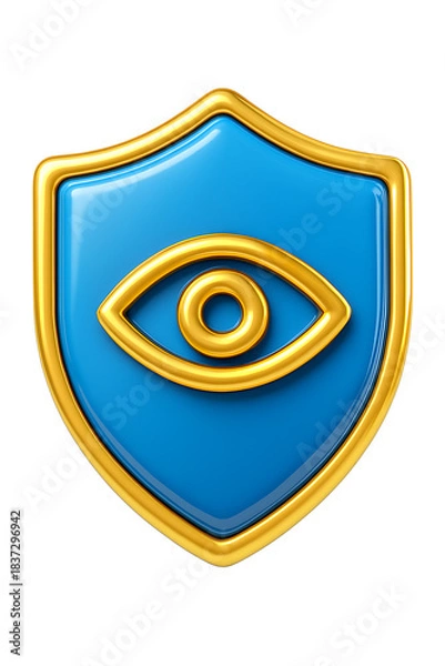 Fototapeta 3D Glossy Blue and Gold Eye Symbol Emblem for Cybersecurity — A Metallic Watchful Eye Icon Representing Protection