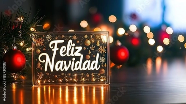 Obraz Feliz Navidad Light-Up Sign, High-definition Holiday Decor Material, Immersive Light Christmas Style, Suitable for Cross-border Boutique/Latin American E-commerce