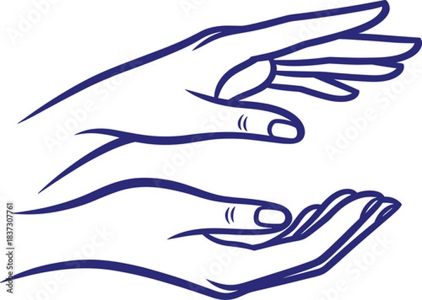 Fototapeta Continuous line art vector drawing of two hands one giving and one receiving symbolizing care protection charity and offering