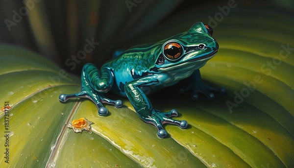 Obraz Turquoise frog on a leaf