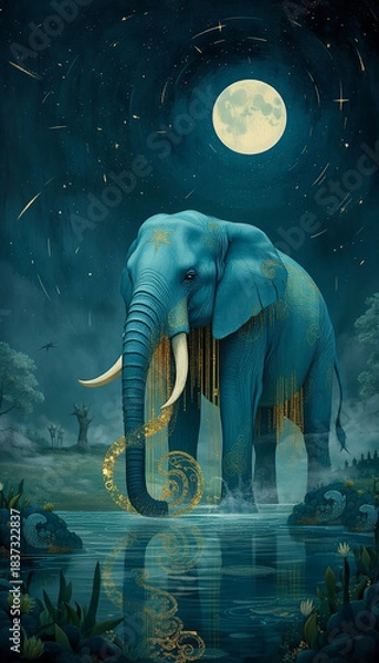 Obraz Night scene with transparent elephant