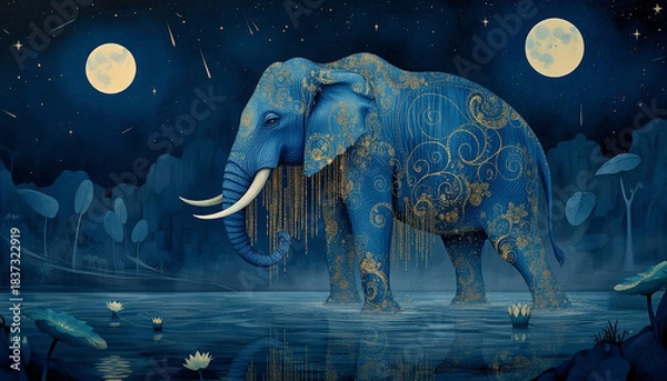 Obraz Night scene with transparent elephant