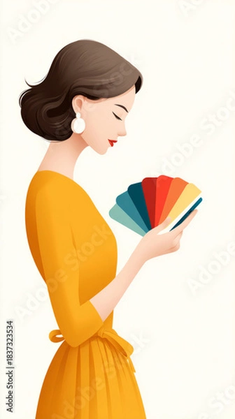 Obraz Artistic expression with stylized woman and colorful paint swatches for creative inspiration