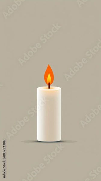 Obraz Tranquil evening with tall candle and soft flame on neutral background
