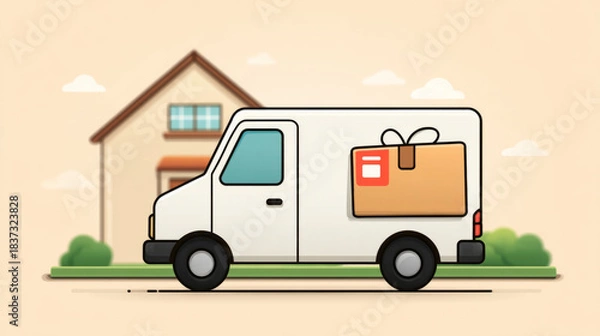 Obraz Delivery van collecting return package in suburban neighborhood