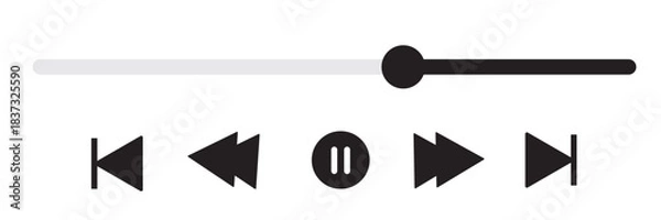 Fototapeta Music or video play bar icon. Modern UI Design Element for Music App Design with Pause, Play, Skip, Favorite, Queue Buttons. Music or video play bar icon on black .