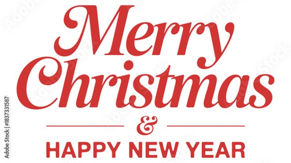 Fototapeta modern red typography design featuring merry christmas and happy new year greeting text, festive holiday message for cards, banners, and seasonal decoration