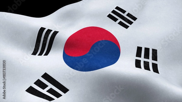 Obraz Republic of Korea flag waying in the wind isolated on black background