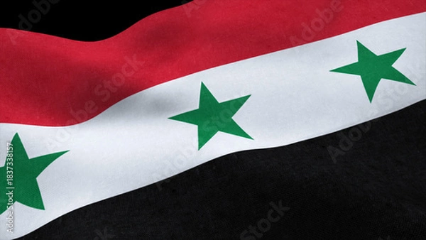 Obraz Syrian flag seamless loop waving in wind isolated on black background