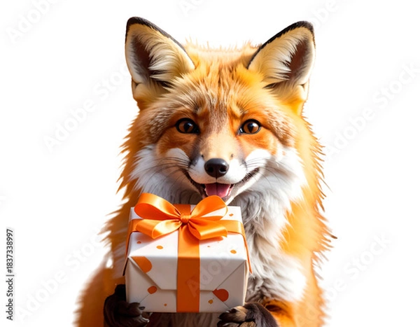 Obraz  Happy Fox Holding Gift Box