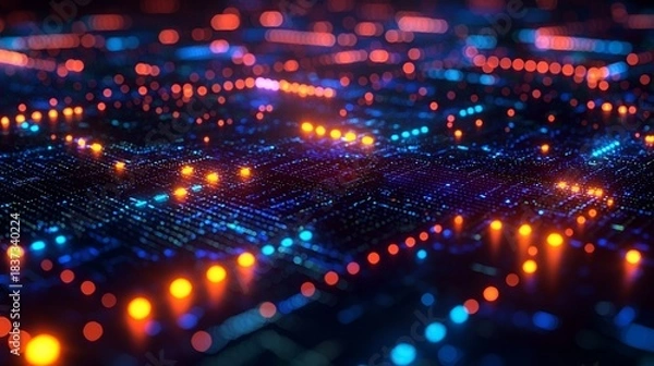 Fototapeta Abstract digital network, glowing nodes