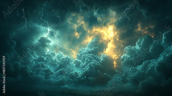 Fototapeta Powerful Storm Clouds with Lightning