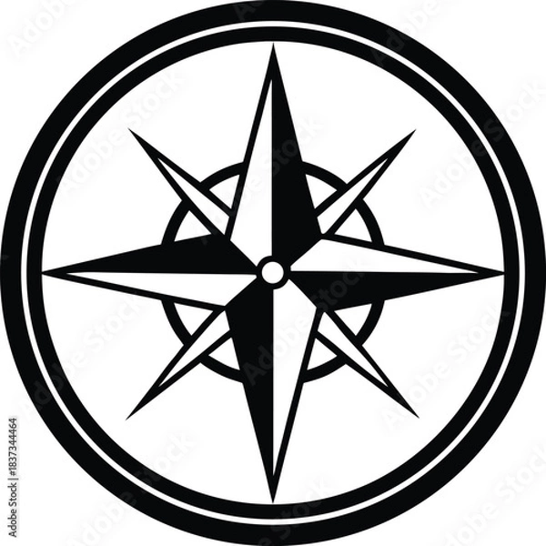 Fototapeta Black Compass Icon – Navigation Symbol Silhouette Vector