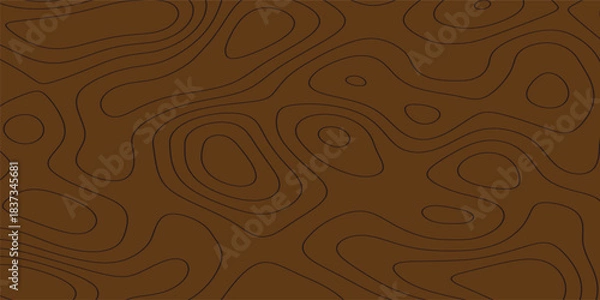 Obraz Topographic map like abstract backdrop. Fractal lines, organic pattern print, Seamless earth line, Wavy lines shaped like the contours of the land, geographic grid map, mountain, area, wood texture.