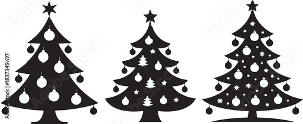 Obraz Decorated christmas tree silhouettes, holiday design element