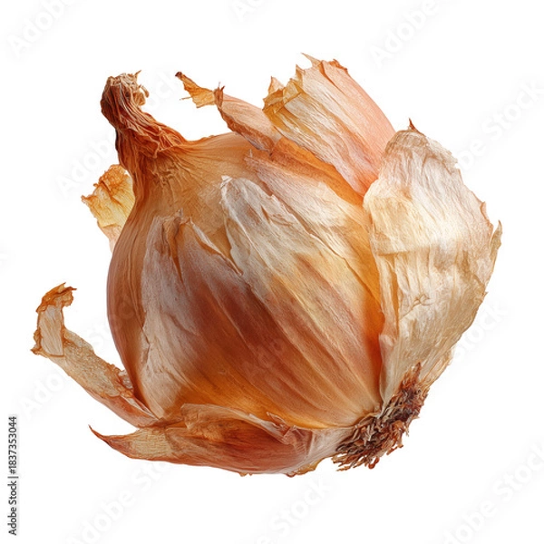 Obraz Close up of a whole yellow onion with dry papery skin against a stark black background