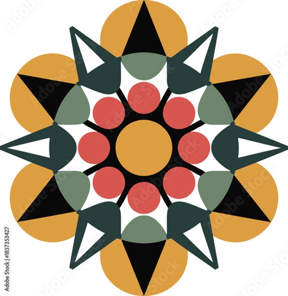 Fototapeta Geometric mandala pattern with circles and triangles on white