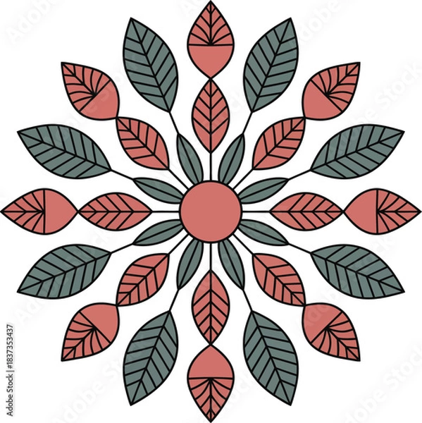 Fototapeta Stylized floral mandala design with leaves and geometric pattern