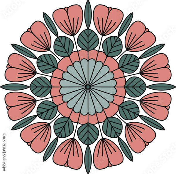 Fototapeta Elegant stylized floral mandala pattern with soft color palette
