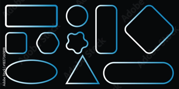 Obraz Neon Gradient Outline Geometric Shapes Set on Black Background – Vector Abstract Design Elements