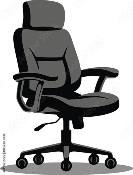 Fototapeta Comfortable grey ergonomic office chair on wheels for workspace