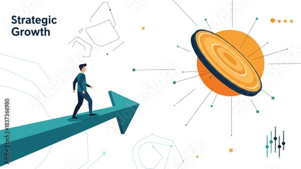 Obraz Visionary Businessman Navigating the Path to Strategic Growth and Future Achievement Towards a Clear Business Objective