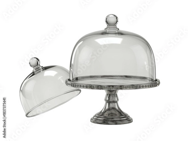 Fototapeta Silver tray with lid on white background with shiny service items