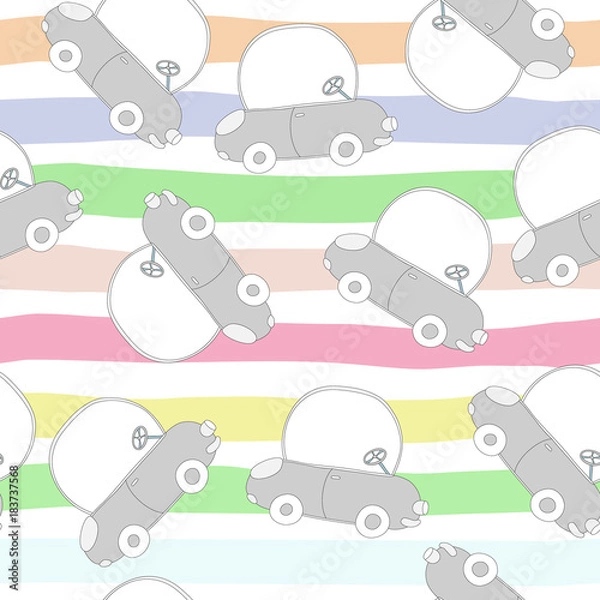 Fototapeta seamless pattern with retro cartoon car. vector print.