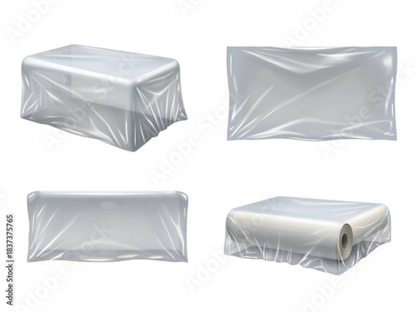 Fototapeta Foil wrapped chocolate on white background with packaging and container elements