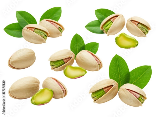 Fototapeta Pistachio nuts isolated on white background healthy snack in shell closeup